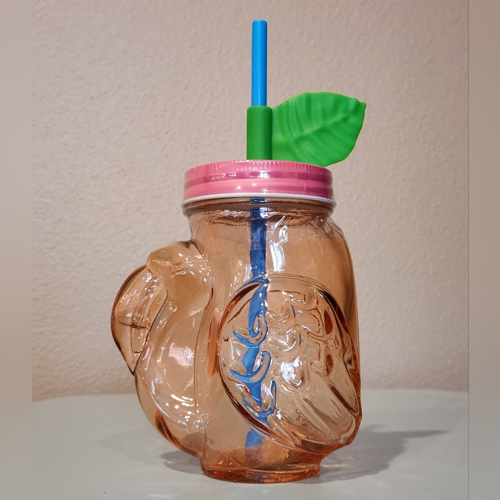 NWT - Target Pink Glass Flamingo Mason Jar Beverage Cup with Straw & Leaf